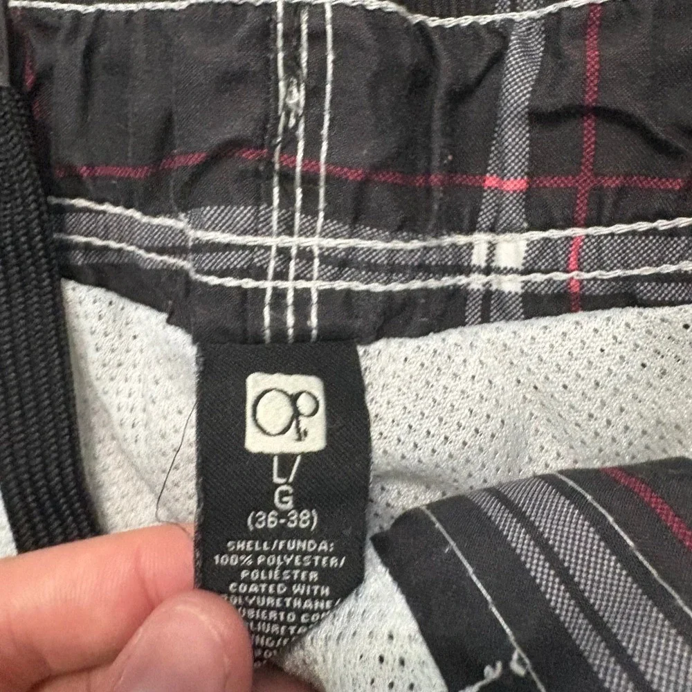 Vintage Y2K OP Board Shorts Mens Large Black Plaid Cargo Swim Trunks 2000s Surf